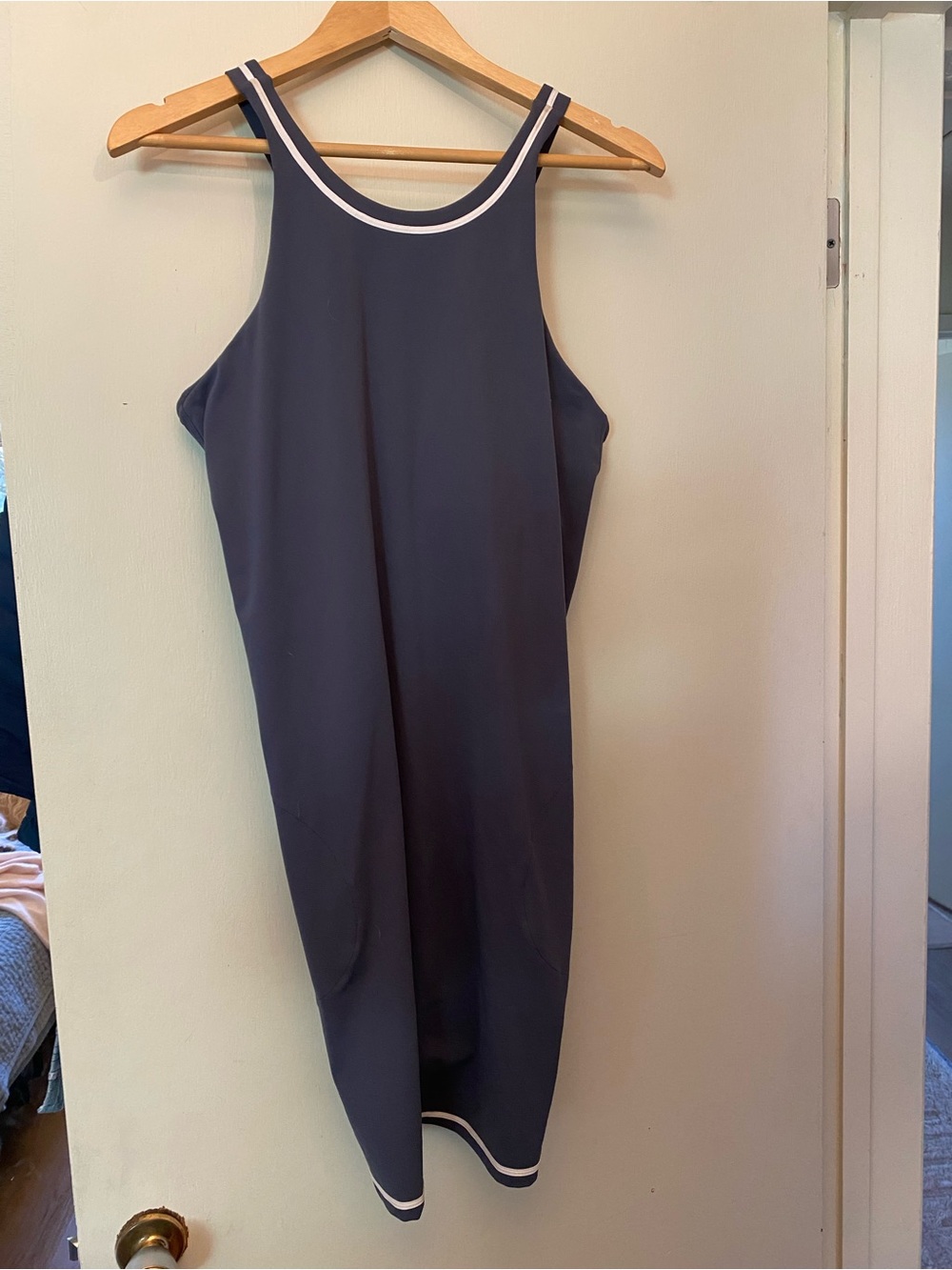 Vuori Navy Midi Tank Dress with White Trim